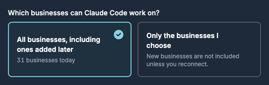 Choose the businesses it can work on The Briefcase connect page asking which businesses the assistant can work on